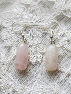 Rose Quartz Barrel Drop Earrings